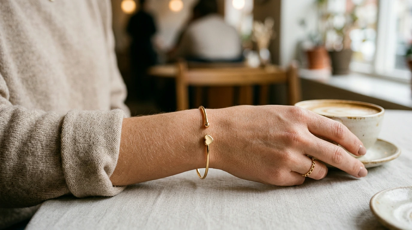 Gold Plated Titanium Heart Bangle: Adjustable & Chic