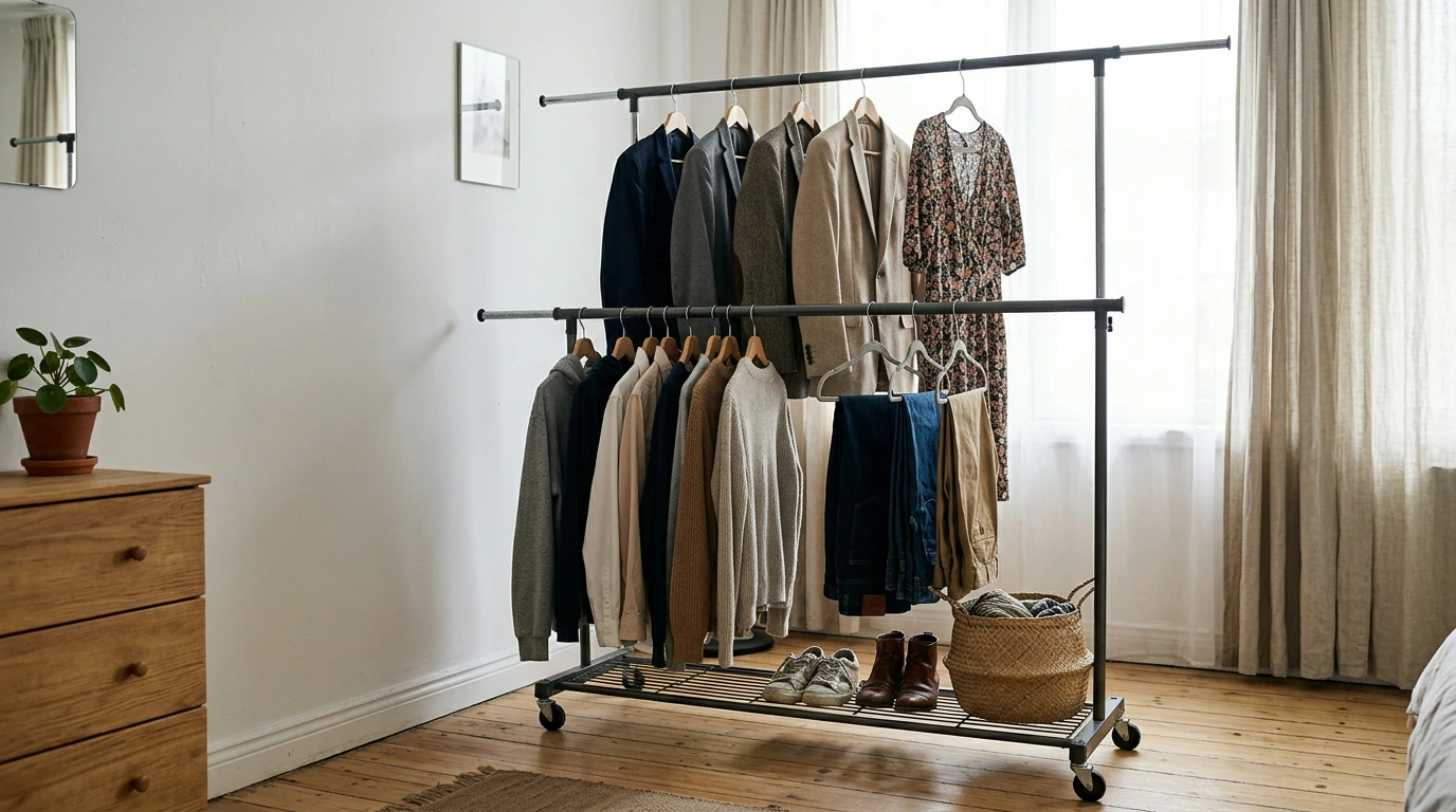 Small-Space Clothing Organizer: Adjustable Double-Rod Rack